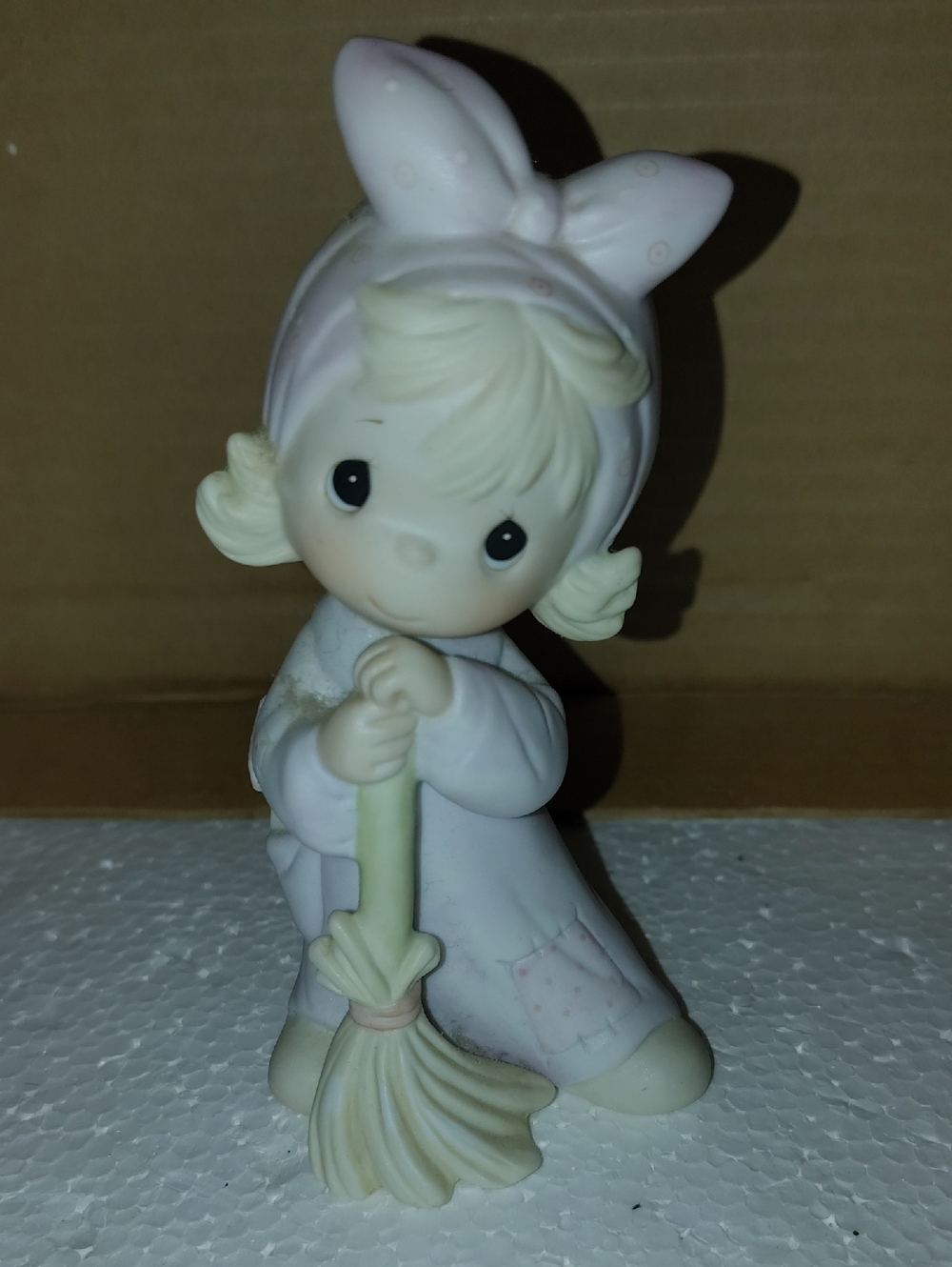 Precious Moments Pink and Cream Girl Figurine with Broom